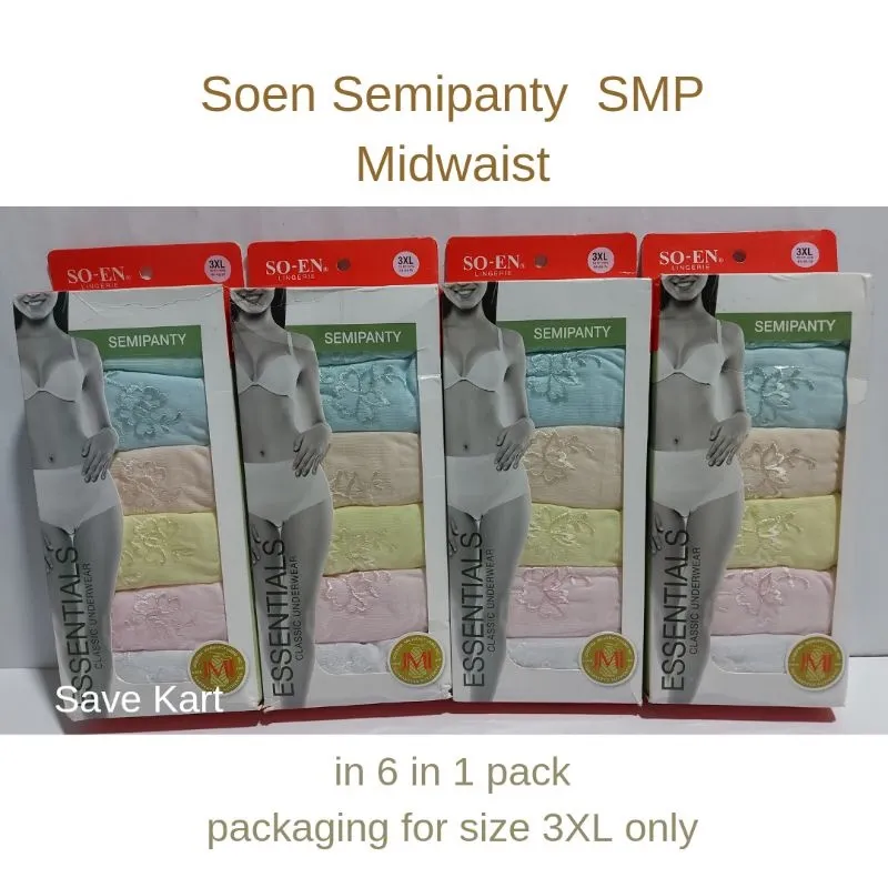 6pcs or 12pcs Original Soen Semipanty SMP Embroid Plain Small to 3XL