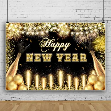 Happy New Year 2023 Backdrop Clock Firework Party Decor