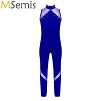 Gymnastics Leotard Ballet Dance Jumpsuit for Kids Girls Long Sleeve Round Collar Shiny Rhinestone Figure Skating Dance Costume