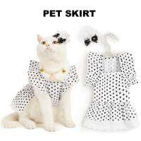 Designer Pet Dress Flying Sleeve Ruffles Printed French Style Lace With Hair Pin Dot Print Pet Skirt Pet Supplies Winter For Cat Dresses