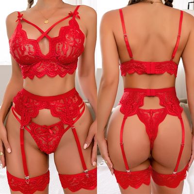 【YF】▲☒☍  Size Sets 3 Pcs and Panty Garters See Through Set Porn Costumes Babydoll