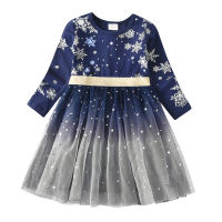 VIKITA Kids Dresses for Girls Long Sleeve Snowflake Sequins Dress New Year Costume Princess Dress Kids Christmas Clothes Wear