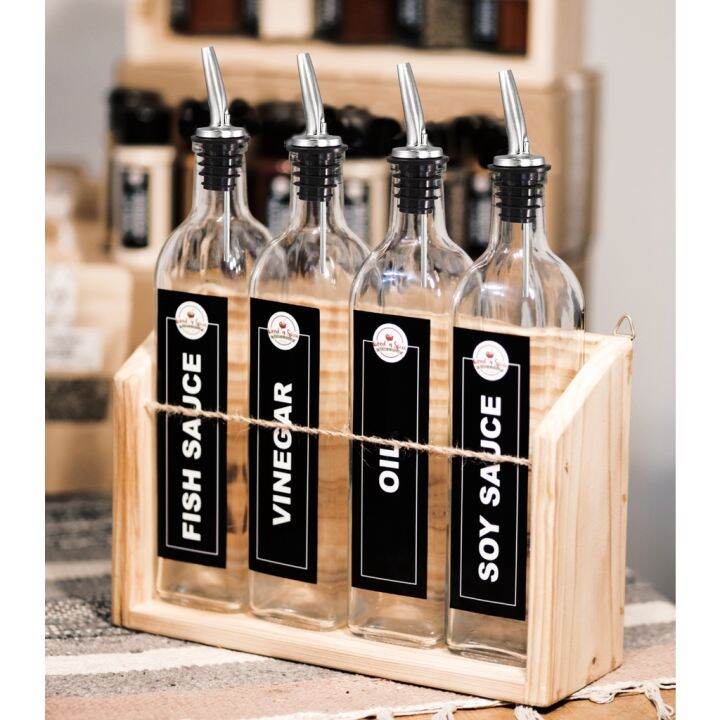 Condiments Bottles 500 ml w/ Label & Stainless Classy Pourer/Stopper