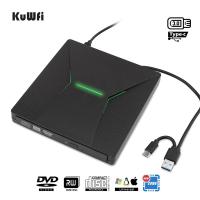 Kuwfi USB 3.0 Type C แบบพกพาความเร็วสูง DVD + /Rw Burner พร้อมไฟสีสันสดใส DVD Dirve Player สำหรับ Macbook/Windows OS คอมพิวเตอร์