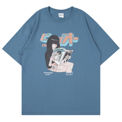 LINDSEY SEADER Mens Oversize Hip Hop T-Shirt Funny Anime Girl Print T Shirt Short Sleeve Tshirt Harajuku Cotton Casual Tops Tee