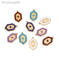 ♀ 5pcs Stainless Steel Enamel Hex Charms Colorful Shield Pendants for Women Girs NekclaceJewelry Making Findings