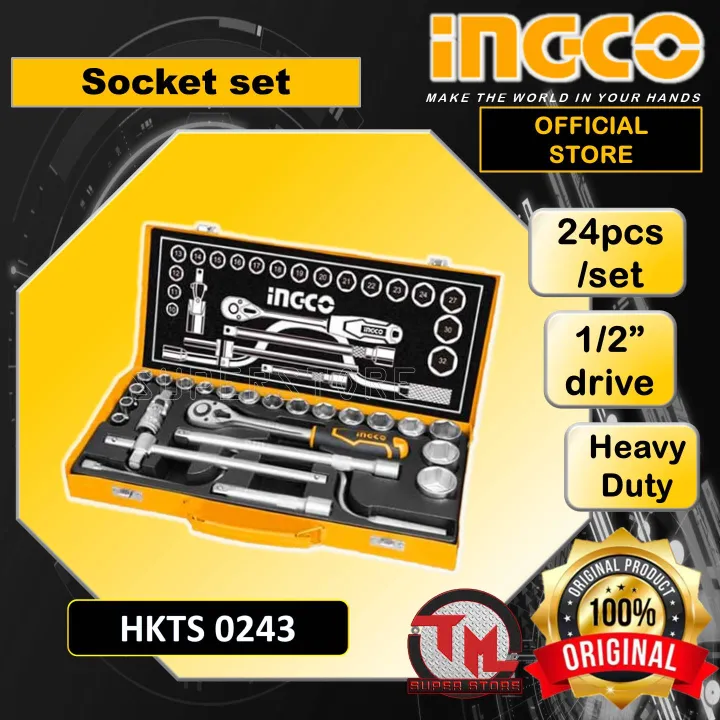 INGCO Socket set 24pcs 1/2" drive HKTS 0243 • Tm ss Lazada PH