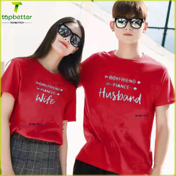 ภรรยาสามีคู่เสื้อยืดของขวัญวันวาเลนไทน์แฟชั่นการ์ตูนแฟนแฟนคู่หมั้นฤดูร้อนสวมใส่เกาหลีสีแดงแขนสั้นเสื้อยืดบางด้านบน-s-3xl