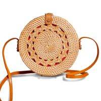 Multicolor Rattan Sling Bag Round Shape Diameters 20cm Brown for Women