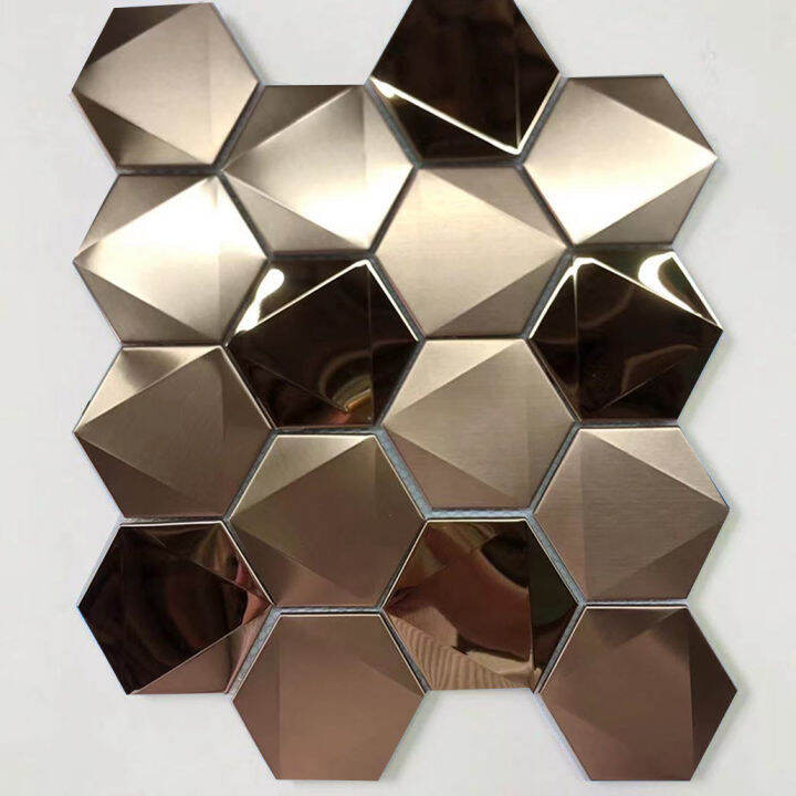 Black mirror metal stainless steel hexagonal mosaic tile wall sticker ...