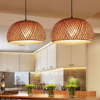 Southeast Asia Semicircle Pendant Lamp Hand Knitted Chandeliers Dia 28.5cm Wire length 1.2M Wood Base Ceiling light Room Decor