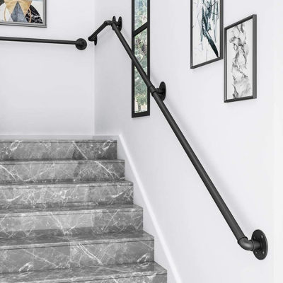 Handrail for Indoor Stair Black Metal Railing Non-Slip Grab Bar Industrial Galvanized Steel Pipe Wall Mount Banister Iron Baluster for Stair wub