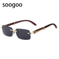 Natural Wooden Rimless Sunglasses Men 2022 Luxury Brand Designer Retro Classic Rectangle Frameless Sun Glasses for Male UV400