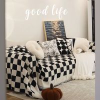 Checkerboard sofa cover ins wind more black and white sofa cover is completely cover the four seasons general double sofa cover to cover