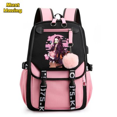 Anime Demon Slayer Backpack For Teenagers Girls Outdoor Travel School Bookbags Daypack Rucksack With USB Charging Port