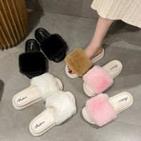 HOT14★Women Fluffy Slippers New Fashion Solid Color Warm Autumn Soft Slipper Female Non Slip Bedroom Slides Indoor Shoes Fashion Women