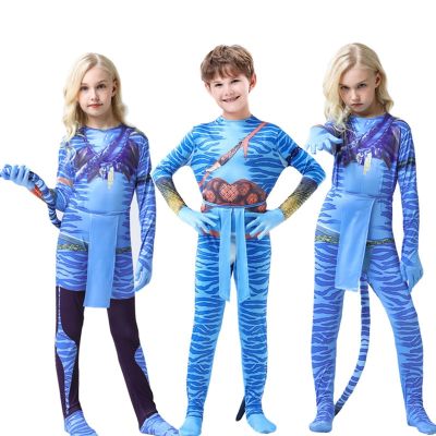 New Avatar 2 Cosplay Costume Movie Jake Sully Neytiri Bodysuit Suit Zentai Jumpsuits Halloween Costume for Women Men Girls Kids