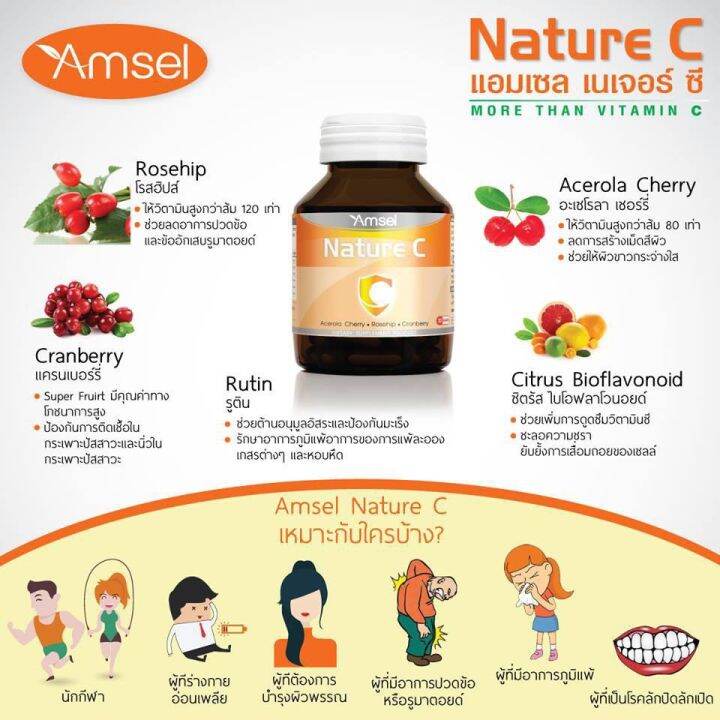 lotใหม่-พร้อมส่ง-มีitemให้เลือก-amsel-nature-c-แอมเซล-เนเจอร์-ซี-วิตามินซีจากธรรมชาติ-30-แคปซูล-บำรุงผิว-เสริมภูมิคุ้มกัน