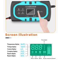 ZZOOI Car Battery Charger 12V 10A Auto Smart Battery Charger with LCD Touch Screen Display Pulse Repair Chargers Wet Dry Lead Acid