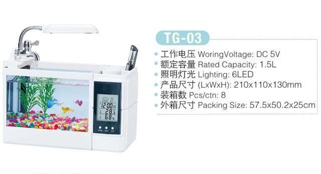 โต๊ะปลา-led-ขนาดเล็กพร้อมที่วางปากกาปลาจอ-lcd-สำหรับตู้ปลาปลากัดปลาขนาดเล็ก-douyu-ตู้ปลา-tg-03-white-mini-ปลา