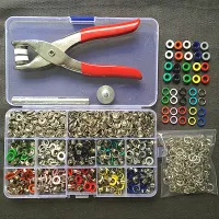 1pc Plier+1set Eyelets Tool+100sets 10 Colors 9.5mm Prong Snap Buttons Fasteners Press Studs Poppers Buckle+200pcs 5mm Eyelets