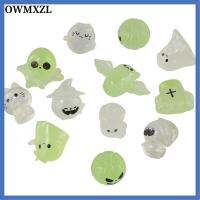 OWMXZL 12Pcs สีขาวและสีเขียว เครื่องประดับขนาดเล็กฮาโลวีน เรซิน ดีไซน์เรืองแสงในที่มืด ตกแต่ง DIY ฮาโลวีน สร้างสรรค์และสร้างสรรค์ รูปร่างที่แตกต่างกัน ภูมิทัศน์ขนาดเล็กในวันฮาโลวีน ฮาโลวีน