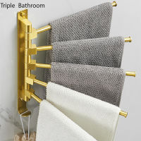 Golden Light Luxury Aluminum Wall Mounted Rotating Towel Rack Bath Rail Hanger Towel Holder Bathroom Accessories Storage Rack