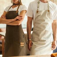 Beige Brown Polyester Cotton Bib Apron Barista Bartender Waitstaff Pastry Chef Restaurant Hotel Uniform Bistro Cafe Work Wear K2