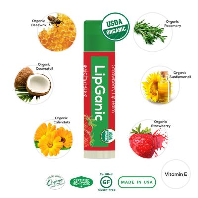Lipganic Strawberry Organic Lip Balm สตรอเบอร์รี่ ออร์แกนิค ลิปบาล์ม (4.25g)