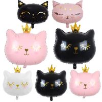 New Black Pink White Crown Cat Theme Aluminum Foil Balloon Cute Kitten Animal Boy Girl 1st Birthday Party Decor Baby Shower Balloons