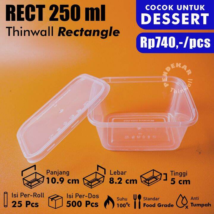 Thinwall Kotak Makan Plastik Rectangle 250ml Thinwall Rect 250ml