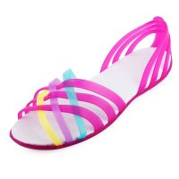 HOT★Womens Sandals 2022 Jelly Peep Toe Female Flat Beach Shoes Slip on Slides Casual Ladies Summer Footwear Round Head Comfortable