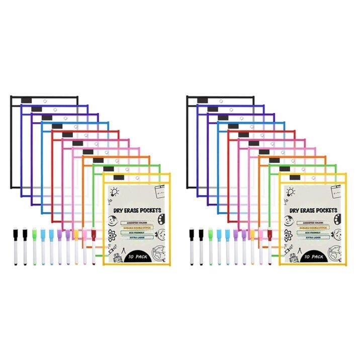 Dry Erase Pockets Sleeves, (20 Pack) A4 Paper Job Ticket Holders