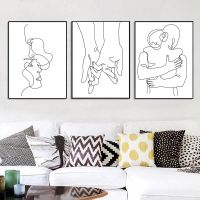 2023⊕■☞ Line Drawing Couple Hand Love Kiss Wall Art Canvas Painting Nordic Posters And Prints Minimalist Wall Pictures For Living Room