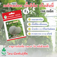 เมล็ดพันธุ์เมล่อน เนื้อสีส้ม ลูกผสม F1 กรีนฮันนี่ ตรา ใบไม้ 100 เมล็ด 1 ซอง จาก ไดนามิคพันธุ์พืช Hybrid Melon seeds (Green Honey) 100 seeds from Dynamic Seeds