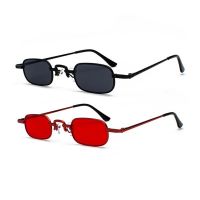 ■❐ 2Pcs Retro Punk Glasses Clear Square Sunglasses Female Retro Sunglasses Men Metal Frame - Red Black Black Gray