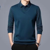 【CC】♧☏  Business Thin Men Polo Shirt New Lapel Striped Sleeve 2022 Fashion Korean Clothing