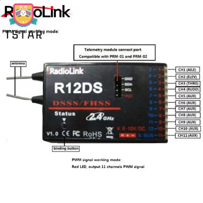 Radiolink R12ds Receiver 12ch 12ช่อง2.4Ghz สำหรับ At9 At9s At10 At10เครื่องส่งสัญญาณเครื่องบินถ่ายภาพอุปกรณ์【cod】