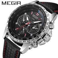 （Dark blue watch） MEGIR MensTop LuxuryMale ClocksArmy ManClockStrap นักธุรกิจ Wrist1010