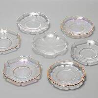 【CW】☑☂✤  Small Saucer Glass Dishes for Cup Gold Rim Plates Hotel Restaurants Wedding Table