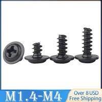 50pcs PWB Round Head W/ Washer Self-tapping Screw Black Plated Carbon Steel Truss Screw M1.4 M1.7 M2 M2.3 M2.6 M3 M3.5 M4