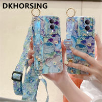 DKORSING เคสโทรศัพท์บลูเรย์สุดหรูสำหรับ VIVO Y17S Y27ภาพวาดดอกไม้ปลอกโทรศัพท์มือถือ Vivo Y17s VIVOY17S ฝาหลังซิลิโคน TPU พร้อมสายรัดข้อมือและสายรัดข้อมือ