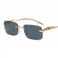 ✥☜ Fashion Vintage Rimless Square Sunglasses Women Men Luxury Brand Designer Popular Travel Driving Metal Leopard Head Sun Glasses