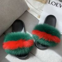 Fluffy Slides Women Fur Slippers Real Fox Fur Slippers 2020 New Hot Sale Summer Slippers Home Flat Fur Flip Flops