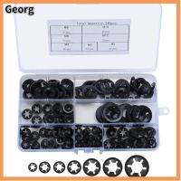 GEORG 340Pcs 7ขนาด แหวนล็อคฟัน เหล็ก65Mn M3/M4/M5/M6/M8//M12 เครื่องล้างฟันภายใน พร้อมกล่องเก็บของ สีดำสีดำ ชุดจัดประเภทรัด เครื่องผลิตเครื่องจักร