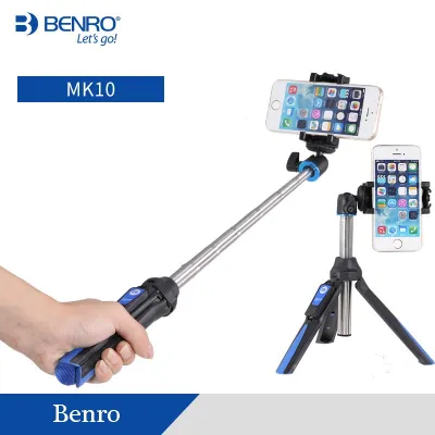 Benro ขาตั้งกล้องแบบพกพา Mk10สำหรับโทรศัพท์มือถือแท่งเซลฟี่่บลูทูธพร้อมรีโมทคอนโทรลแท่งโทรศัพท์สำหรับ Huawei Iphone แอนดรอยด์