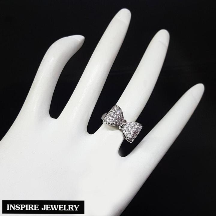 inspire-jewelry-แหวนรูปโบว์-เพชร-หุ้มทองคำขาว-size8-พร้อมถุงกำมะหยี่