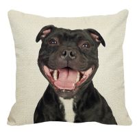 【LZ】∏❃♟  Xunyu staffy cão padrão de linho fronha sofá quadrado decorativo capa de almofada animal 45x45cm ac015