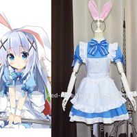 สั่งกระต่ายไหม? Kafuu Chino ชุดแม่บ้านคอสเพลย์ desu Ka gochuumon of usagi desuka kirima syaro เครื่องแต่งกายที่กำหนดเอง