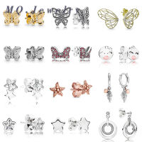 New Popular 925 Sterling Silver Jewelry Shine Decorative Openwork Butterflies Rose Beaded Starfish Stud Earrings For Women